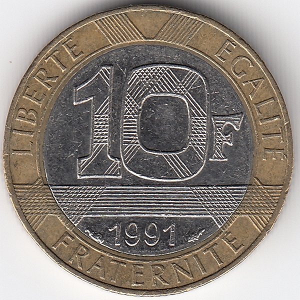 Франция 10 франков 1991 год