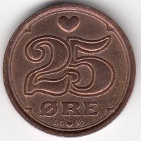 Дания 25 эре 1991 год