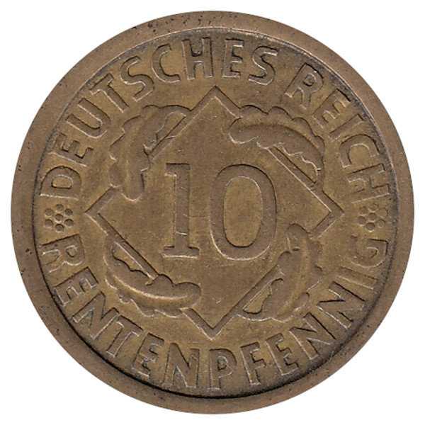 Германия (Веймарская республика) 10 рентенпфеннигов 1924 год (А)