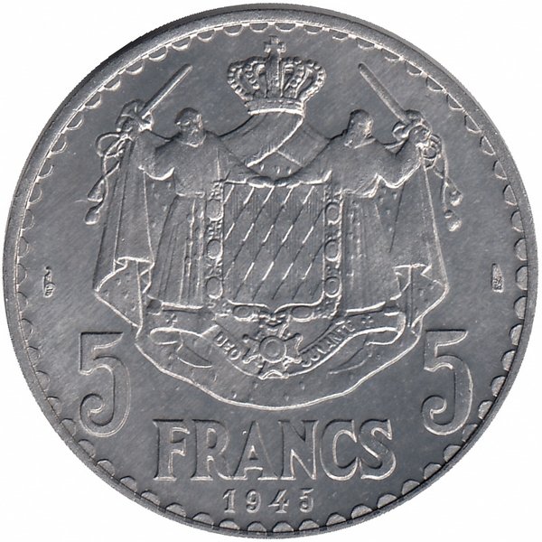 Монако 5 франков 1945 год (aUNC)