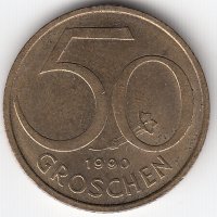 Австрия 50 грошей 1990 год