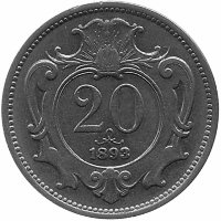 Австро-Венгерская империя 20 геллеров 1893 год