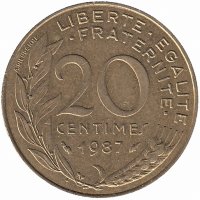 Франция 20 сантимов 1987 год