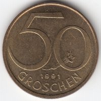 Австрия 50 грошей 1991 год