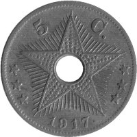 Бельгийское Конго 5 сантимов 1917 год (Редкий год!)