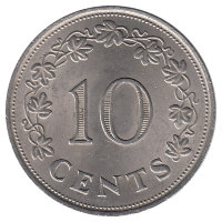Мальта 10 центов 1972 год (UNC)