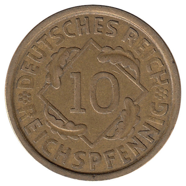 Германия (Веймарская республика) 10 рейхспфеннигов 1925 год (А)