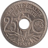 Франция 25 сантимов 1939 год (XF-UNC)