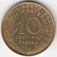 Франция 10 сантимов 1974 год