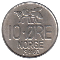 Норвегия 10 эре 1960 год