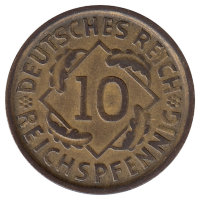 Германия (Веймарская республика) 10 рейхспфеннигов 1925 год (D)
