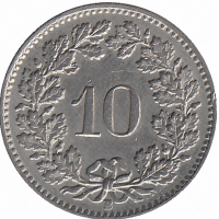 Швейцария 10 раппенов 1962 год