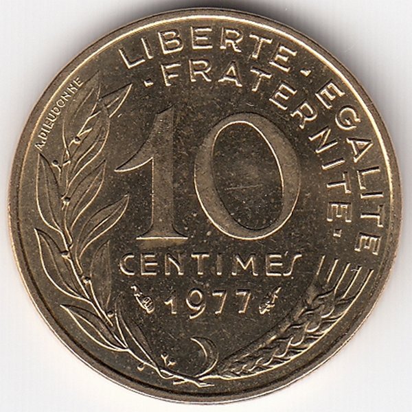 Франция 10 сантимов 1977 год