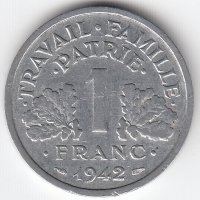 Франция 1 франк 1942 год