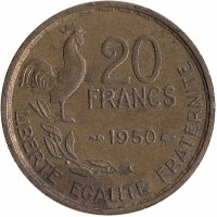 Франция 20 франков 1950 год «G.GUIRAUD» 4 пера