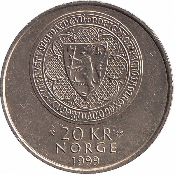 Норвегия 20 крон 1999 год (XF+)