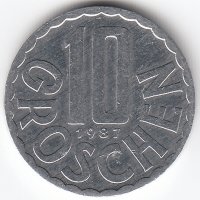 Австрия 10 грошей 1987 год