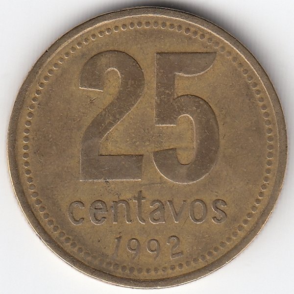 Аргентина 25 сентаво 1992 год