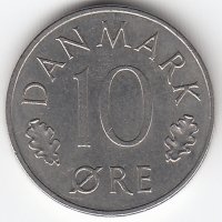 Дания 10 эре 1973 год