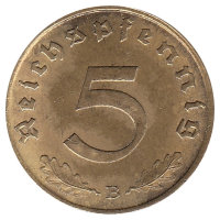 Германия (Третий Рейх) 5 рейхспфеннигов 1939 год (В)