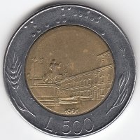 Италия 500 лир 1991 год