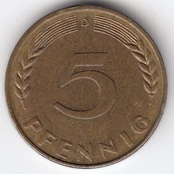 ФРГ 5 пфеннигов 1967 год (D)