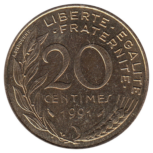 Франция 20 сантимов 1991 год