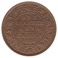 Британская Индия 1/4 анна 1936 год