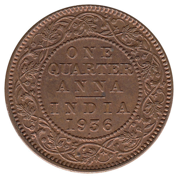 Британская Индия 1/4 анна 1936 год