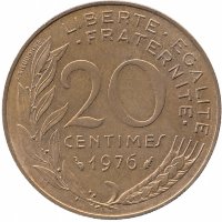 Франция 20 сантимов 1976 год