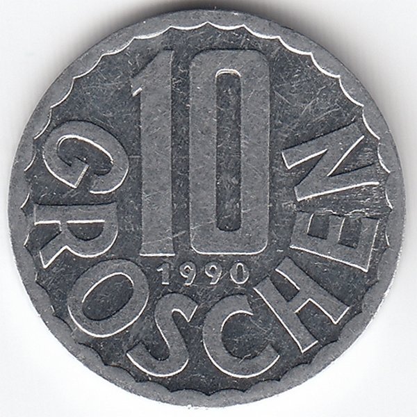Австрия 10 грошей 1990 год