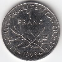 Франция 1 франк 1999 год