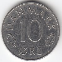 Дания 10 эре 1975 год