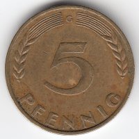 ФРГ 5 пфеннигов 1970 год (G)