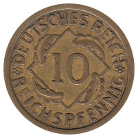 Германия (Веймарская республика) 10 рейхспфеннигов 1924 год (А)