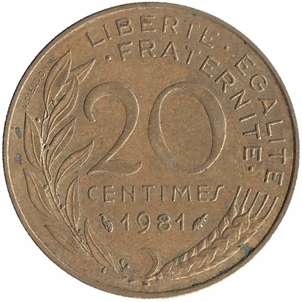 Франция 20 сантимов 1981 год