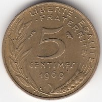 Франция 5 сантимов 1969 год
