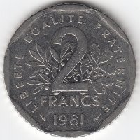 Франция 2 франка 1981 год