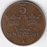 Швеция 5 эре 1936 год (длинный хвостик у "6")