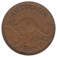 Австралия 1 пенни 1942 год ("I" ниже бюста)