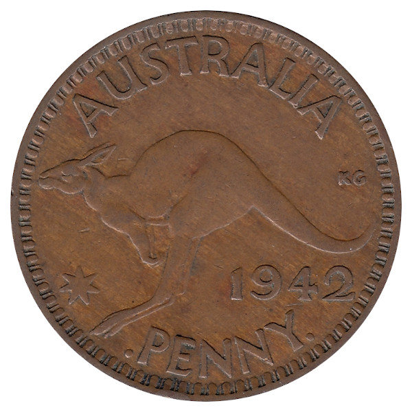 Австралия 1 пенни 1942 год ("I" ниже бюста)