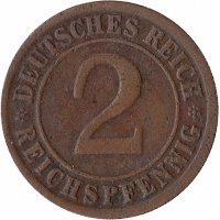 Германия (Веймарская республика) 2 рейхспфеннига 1924 (J)
