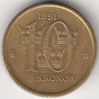 Швеция 10 крон 1991 год