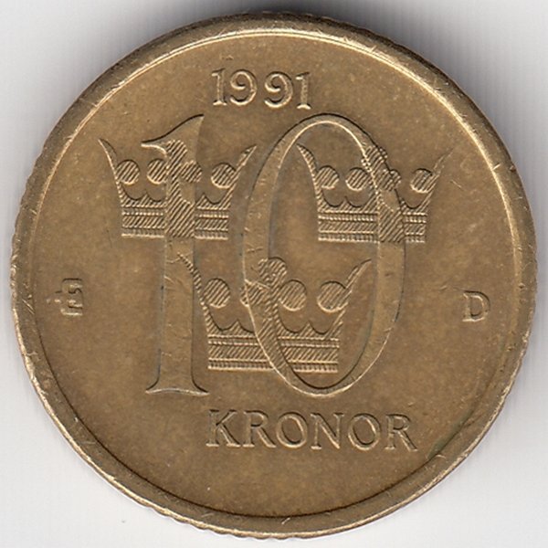 Швеция 10 крон 1991 год
