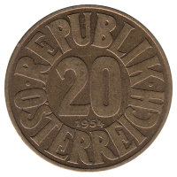 Австрия 20 грошей 1954 год