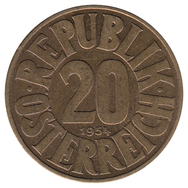 Австрия 20 грошей 1954 год