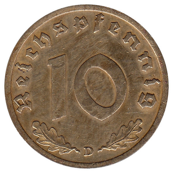 Германия (Третий Рейх) 10 рейхспфеннигов 1938 год (D)