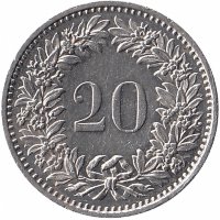 Швейцария 20 раппенов 1980 год