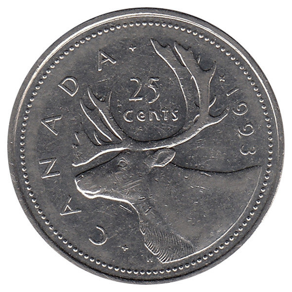 Канада 25 центов 1993 год