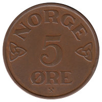 Норвегия 5 эре 1954 год